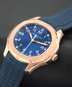 Patek Philippe Aquanaut Rose Gold Blue Rubber Strap